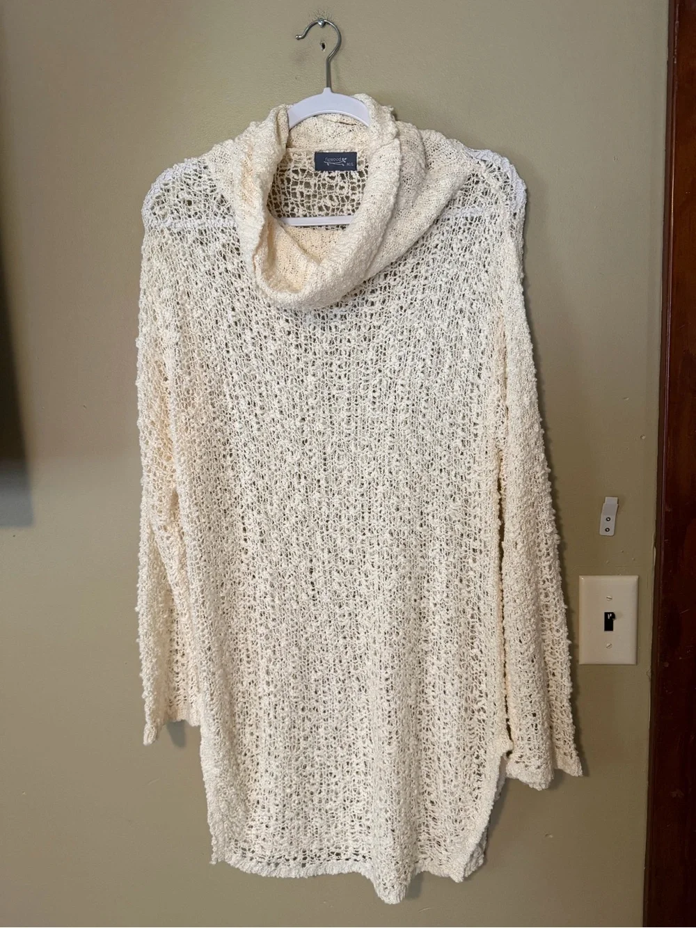 Figwood Wool Blend Cozy Cream Cowl Neck Knit Sweater